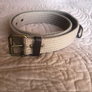 Early 2000s y2k Belt, Tan Fabric, Brown & Brass